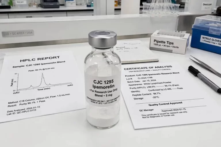 cjc 1295 ipamorelin peptide vial for laboratory research use in USA facility